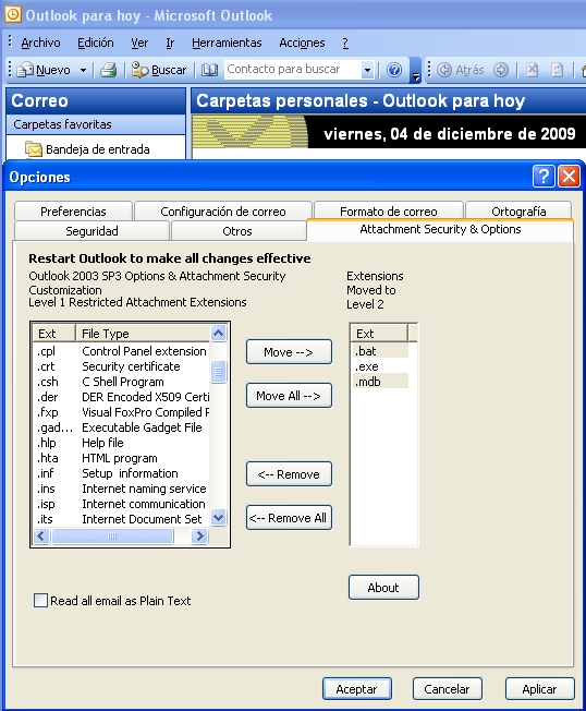 Desbloquear descarga de archivos adjuntos en Outlook