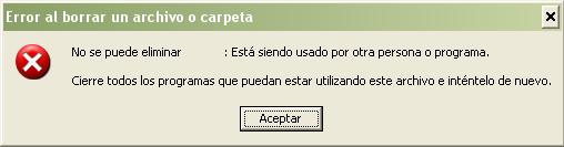 Error al borrar un archivo o carpeta