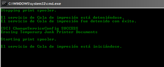 Consola del sistema al reestablecer spoolsv.exe