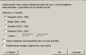 Opciones de redimensionar imagenes, fotos