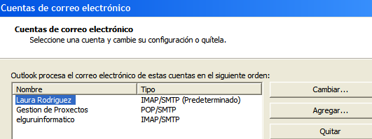 Guardar cuentas en outlook 