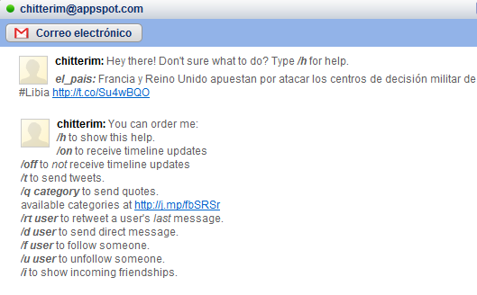 Twitter desde Gtalk