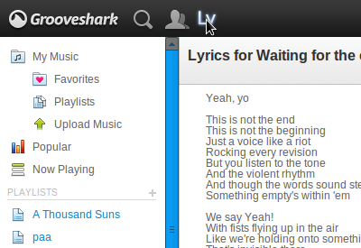 letra de musica en grooveshark