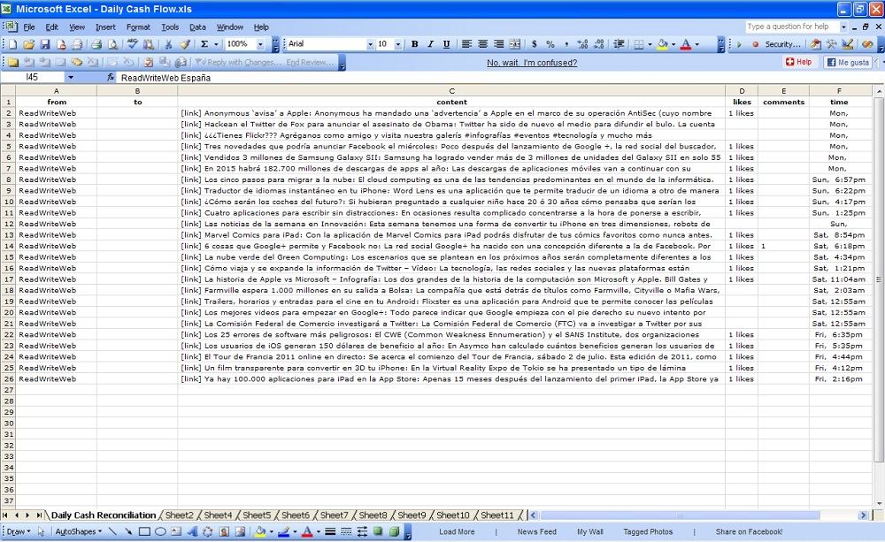 Ocultar o camuflar el Facebook con Excel