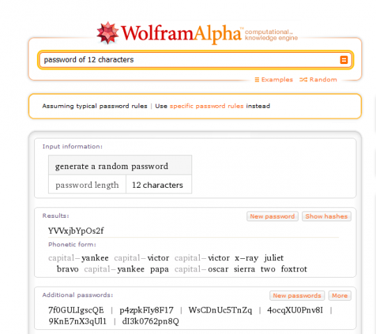 Generador de contraseñas Wolfram Alpha