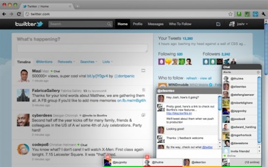 Chat entre usuarios de Twitter con Bonfire