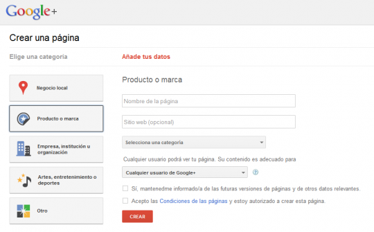 Perfiles para empresas o marcas en Google +