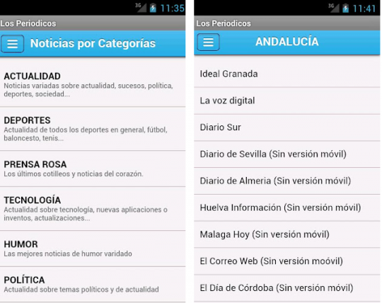 Aplicación para Android con los periódicos de España