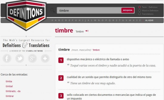 Definitions, un completo diccionario online en Español