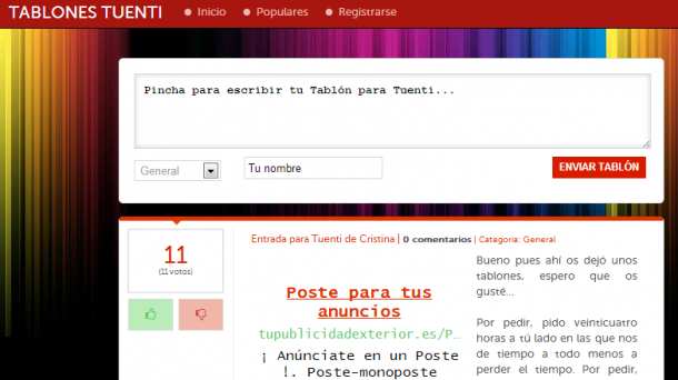 Tablones y entradas para Tuenti