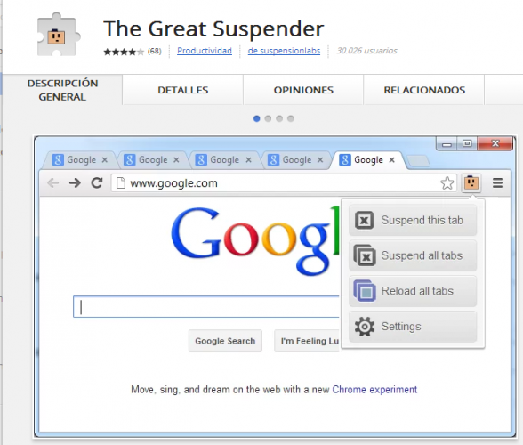 Libera memoria de Chrome suspendiendo pestañas