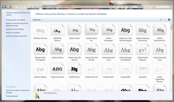 Instalar fuentes en Windows 7