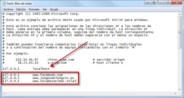 Editando el archivo HOSTS
