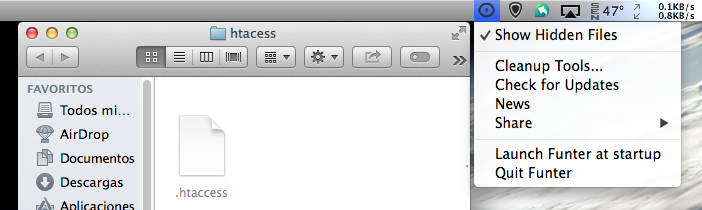 hunter para ver y ocultar archivos ocultos en mac os