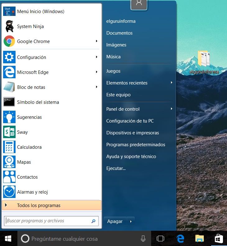 Menú inicio de Windows 7 para Windows 10