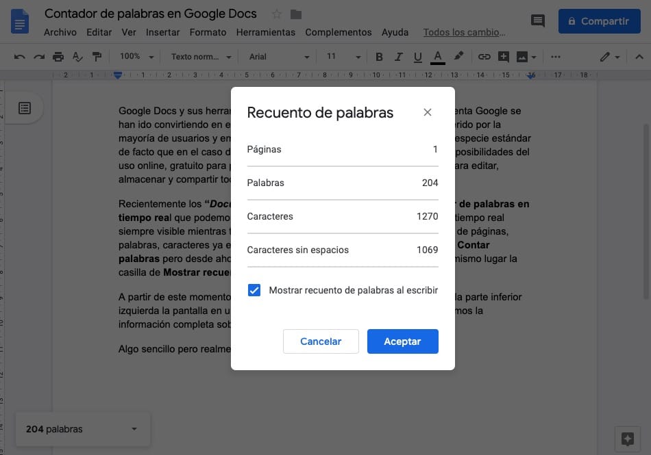 Google Docs incorpora un contador de palabras